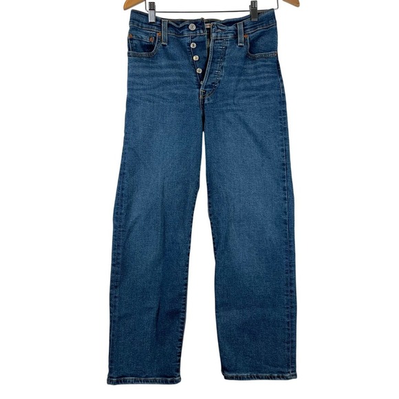 Levi's Denim - Levis Straight Leg Jeans‎ High Rise Button Fly Dark Wash Denim 26x27